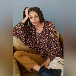 🖤Anthropologie Pauline Balloon-Sleeved Blouse – Black Motif (BNWOT)